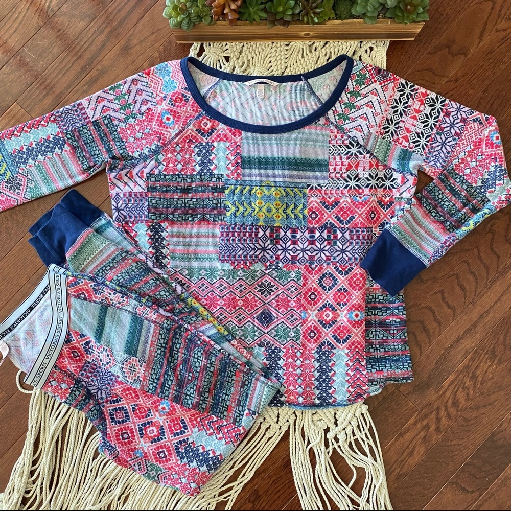 Victoria's Secret Multi-Color Patterned Long Sleeve Pajama Set